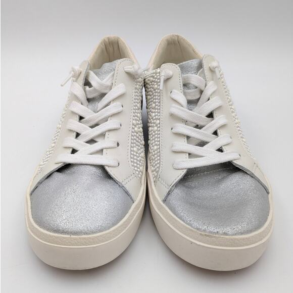 Dolce Vita Zina Crystal Sneakers Women's Low Top Leather Ivory Size US7.5 EU38 - Picture 2 of 8
